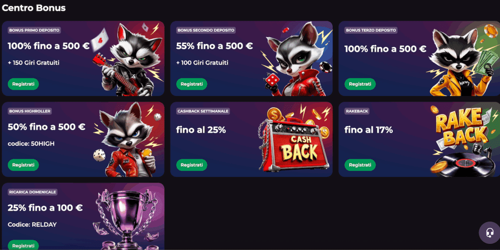 Bonus e codici promozionali di RockySpin Casinò