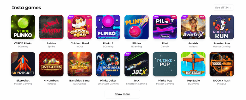 Giochi su Verde Casinò
